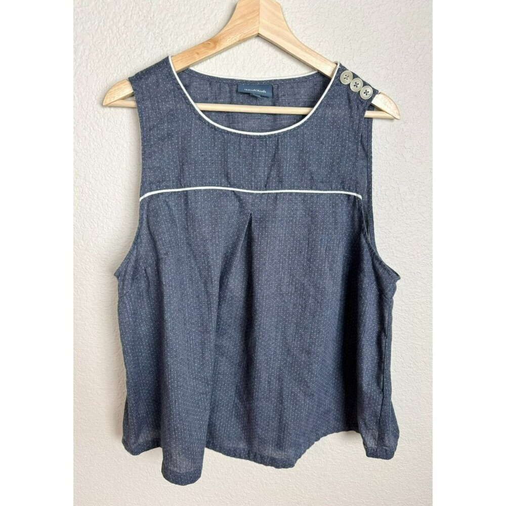 ModCloth Women's Sleeveless Top Blue White Polka Dot Flowy Size 1X Cotton